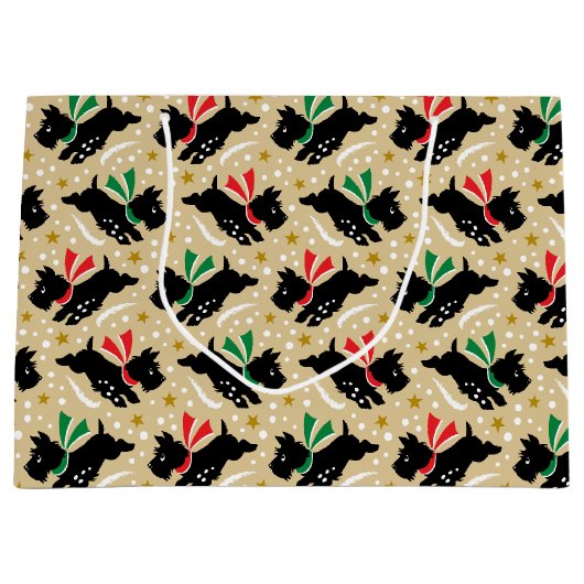 Niedlich Scottie Dog Fun Snow Retro Muster Gold Große Geschenktüte (Vorderseite)