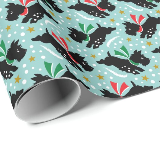 Niedlich Scottie Dog Fun Snow Retro Muster Minze Geschenkpapier (Rolleneckpunkt)