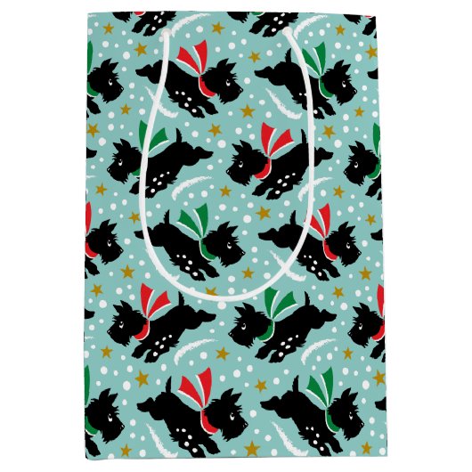 Niedlich Scottie Dog Fun Snow Retro Muster Minze Mittlere Geschenktüte (Vorderseite)