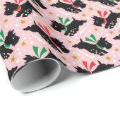 Niedlich Scottie Dog Fun Snow Retro Muster Pink Geschenkpapier (Rolleneckpunkt)