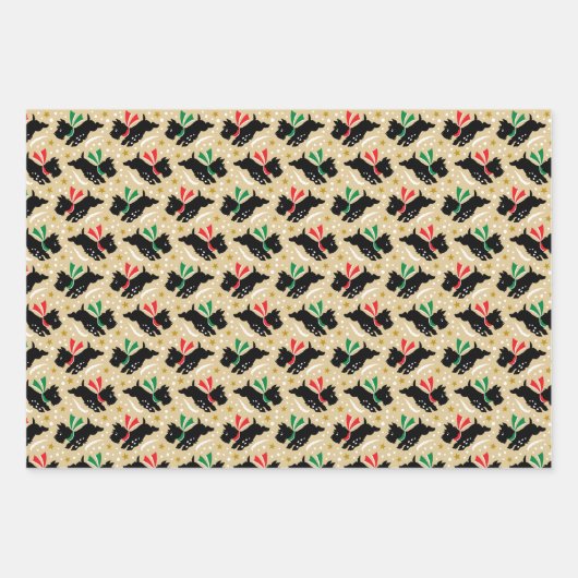 Niedlich Scottie Dog Fun Snow Retro Muster Set Geschenkpapier Set (Vorderseite 3)