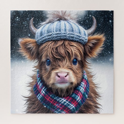 Niedlich Scottish Highland Cow Winter themed Coo Puzzle (Vertikal)