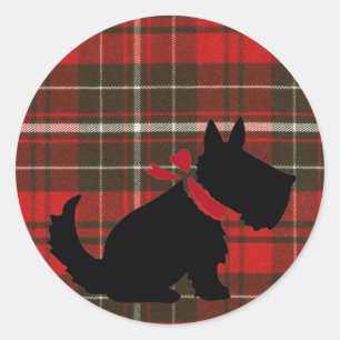 Niedlich Scotty Dog & Red Tartan Runder Aufkleber