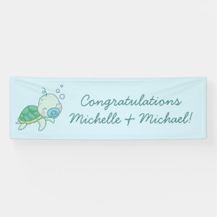 Niedlich Sea Turtle Baby Shower Kawaii Blue Boy Banner