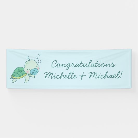 Niedlich Sea Turtle Baby Shower Kawaii Blue Boy Banner (Horizontal)
