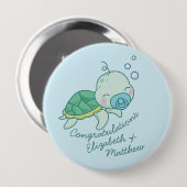 Niedlich Sea Turtle Baby Shower Kawaii Blue Boy Button (Vorne & Hinten)