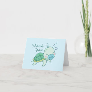 Niedlich Sea Turtle Baby Shower Kawaii Blue Boy Dankeskarte