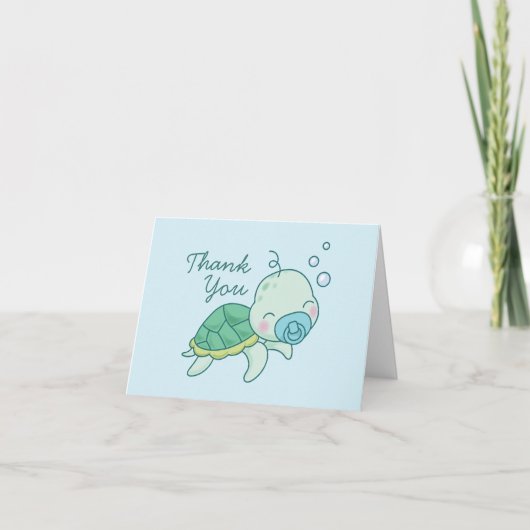 Niedlich Sea Turtle Baby Shower Kawaii Blue Boy Dankeskarte (Vorderseite)