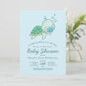 Niedlich Sea Turtle Baby Shower Kawaii Blue Boy Einladung (Stehend Vorderseite)