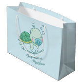 Niedlich Sea Turtle Baby Shower Kawaii Blue Boy Große Geschenktüte (Rückseite Schrägansicht)