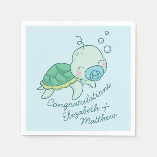 Niedlich Sea Turtle Baby Shower Kawaii Blue Boy Serviette (Vorderseite)