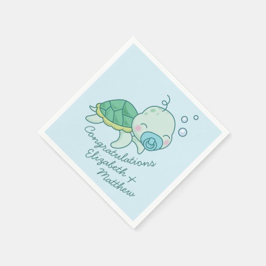 Niedlich Sea Turtle Baby Shower Kawaii Blue Boy Serviette (Ecke)
