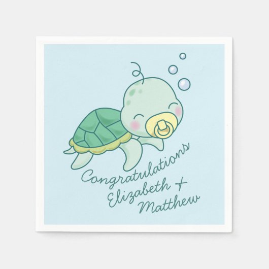 Niedlich Sea Turtle Baby Shower Kawaii Serviette (Vorderseite)