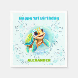 Niedlich Sea Turtle Boy 1. Geburtstag Napkins Serviette