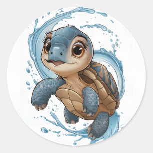 Niedlich Sea Turtle Christmas Watercolor Weihnacht Runder Aufkleber
