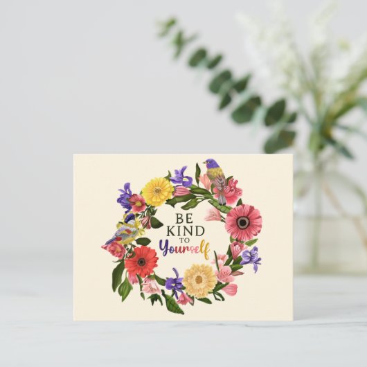 Niedlich Seien Sie nett zu sich selbst Liebe Blume Postkarte (Stehend Vorderseite)