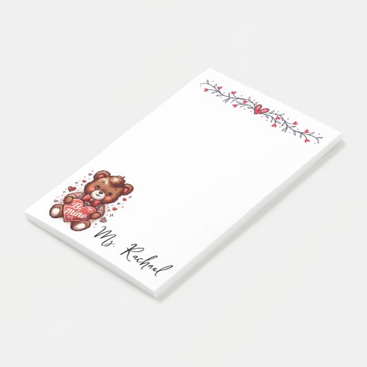 Niedlich sein Mine Bear Valentine Personalisiert Post-it Klebezettel (angewinkelt)