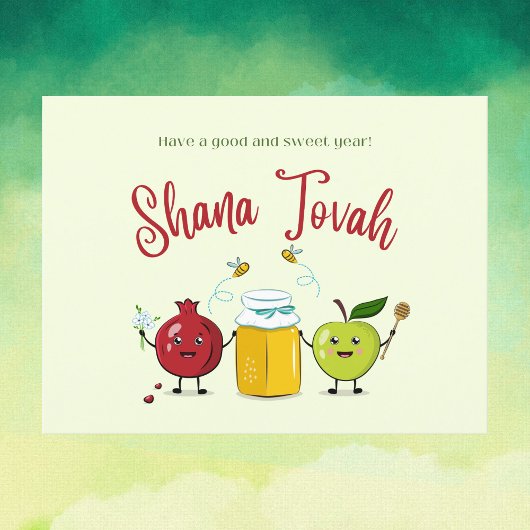 Niedlich Shana Tovah Apple und Pomegranat Postkarte