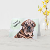 Niedlich Shar Pei Hund Happy Birthday Karte (Gelbe Blume)