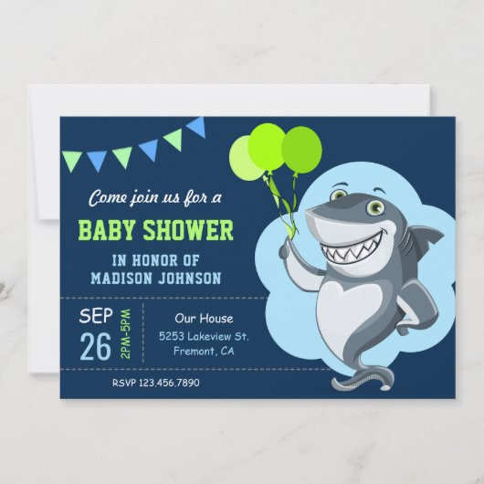 Niedlich Shark Baby Dusche Einladung (Vorderseite)