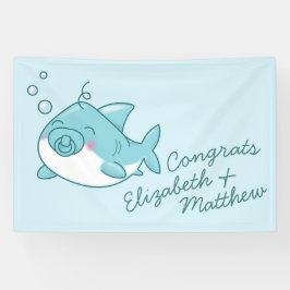 Niedlich Shark Baby Shower Kawaii Blue Boy Banner