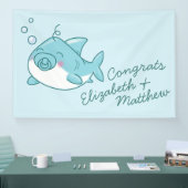 Niedlich Shark Baby Shower Kawaii Blue Boy Banner (Messe)