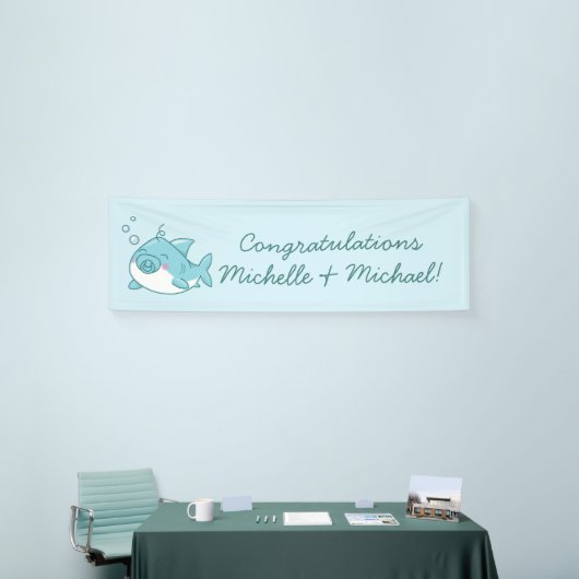 Niedlich Shark Baby Shower Kawaii Blue Boy Banner (Messeveranstaltung)