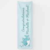 Niedlich Shark Baby Shower Kawaii Blue Boy Banner (Vertikal)