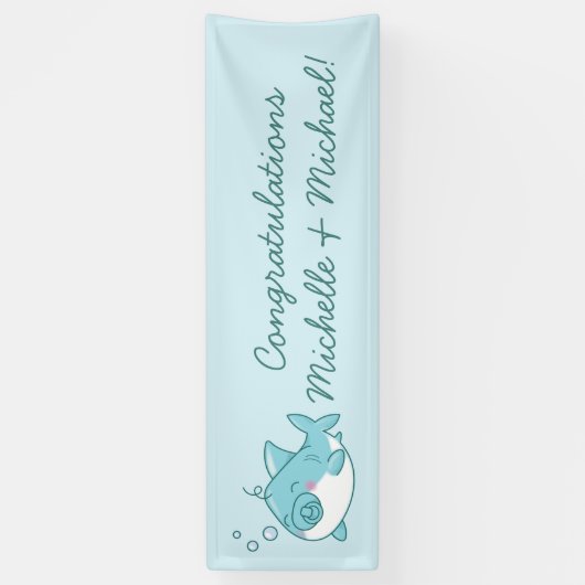 Niedlich Shark Baby Shower Kawaii Blue Boy Banner (Vertikal)