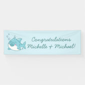 Niedlich Shark Baby Shower Kawaii Blue Boy Banner (Horizontal)
