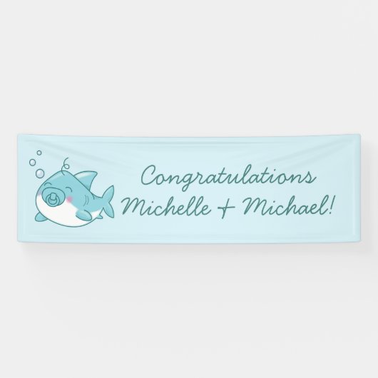 Niedlich Shark Baby Shower Kawaii Blue Boy Banner (Horizontal)