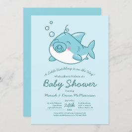 Niedlich Shark Baby Shower Kawaii Blue Boy Einladung
