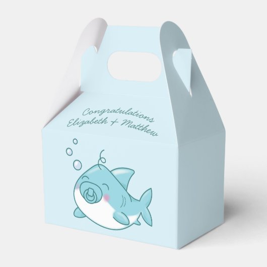 Niedlich Shark Baby Shower Kawaii Blue Boy Geschenkschachtel (Vorderseite)
