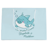 Niedlich Shark Baby Shower Kawaii Blue Boy Große Geschenktüte (Vorderseite)