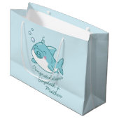 Niedlich Shark Baby Shower Kawaii Blue Boy Große Geschenktüte (Vorderseite Schrägansicht)
