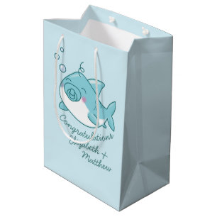 Niedlich Shark Baby Shower Kawaii Blue Boy Mittlere Geschenktüte