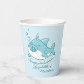 Niedlich Shark Baby Shower Kawaii Blue Boy Pappbecher (Rückseite)