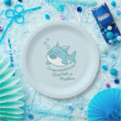 Niedlich Shark Baby Shower Kawaii Blue Boy Pappteller (Party)