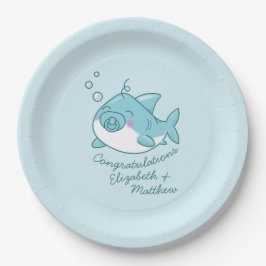 Niedlich Shark Baby Shower Kawaii Blue Boy Pappteller