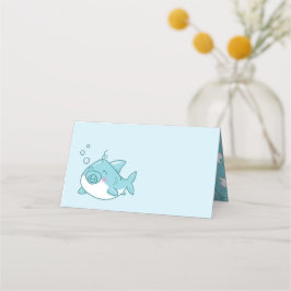 Niedlich Shark Baby Shower Kawaii Blue Boy Platzkarte