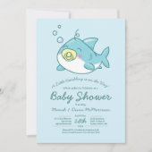Niedlich Shark Baby Shower Kawaii Einladung (Vorderseite)