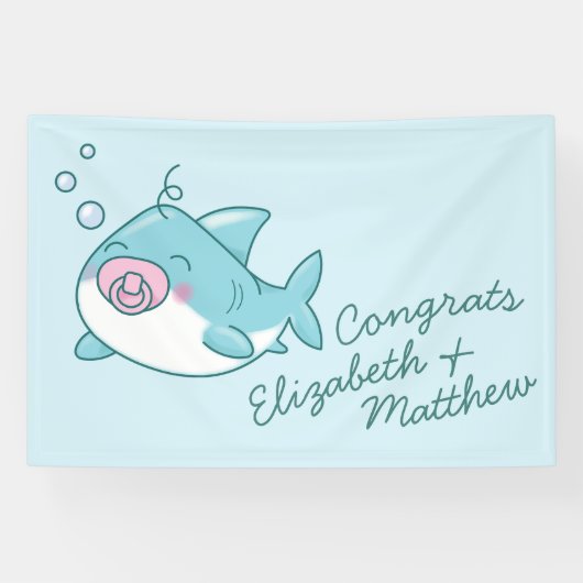 Niedlich Shark Baby Shower Kawaii Pink Girl Banner (Horizontal)