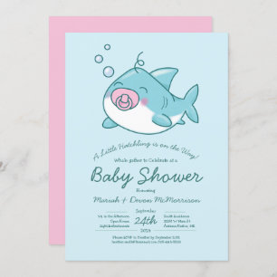 Niedlich Shark Baby Shower Kawaii Pink Girl Einladung