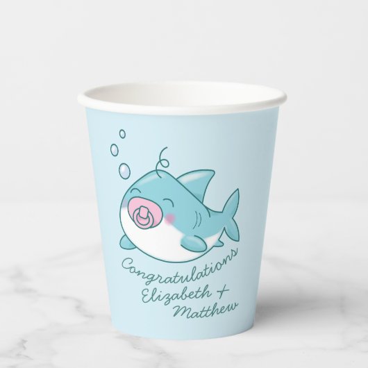 Niedlich Shark Baby Shower Kawaii Pink Girl Pappbecher (Vorderseite)