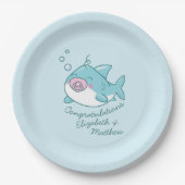 Niedlich Shark Baby Shower Kawaii Pink Girl Pappteller (Vorderseite)