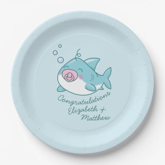 Niedlich Shark Baby Shower Kawaii Pink Girl Pappteller (Vorderseite)