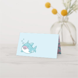 Niedlich Shark Baby Shower Kawaii Pink Girl Platzkarte