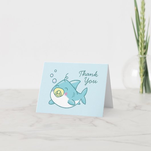 Niedlich Shark Baby Shower Kawaii Vielen Dank Dankeskarte (Vorderseite)