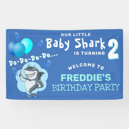 Niedlich Shark Blue Balloons Geburtstagsparty Banner (Horizontal)
