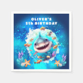 Niedlich Shark Boy Birthday Blue Party Paper Napki Serviette (Vorderseite)